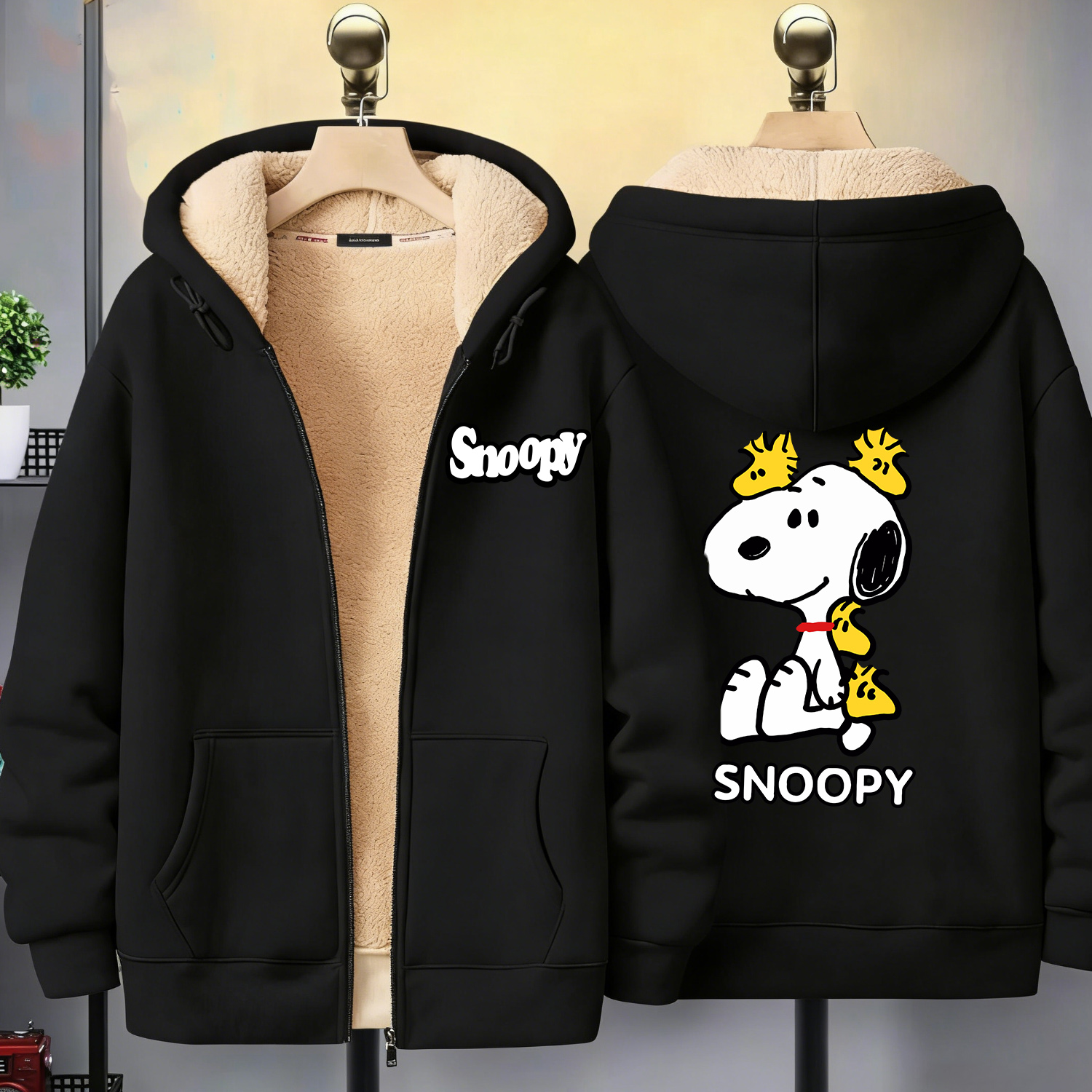Snoopy Black Zip Hoodie Adult  - Winter Clothing Women Sale reseña y precio