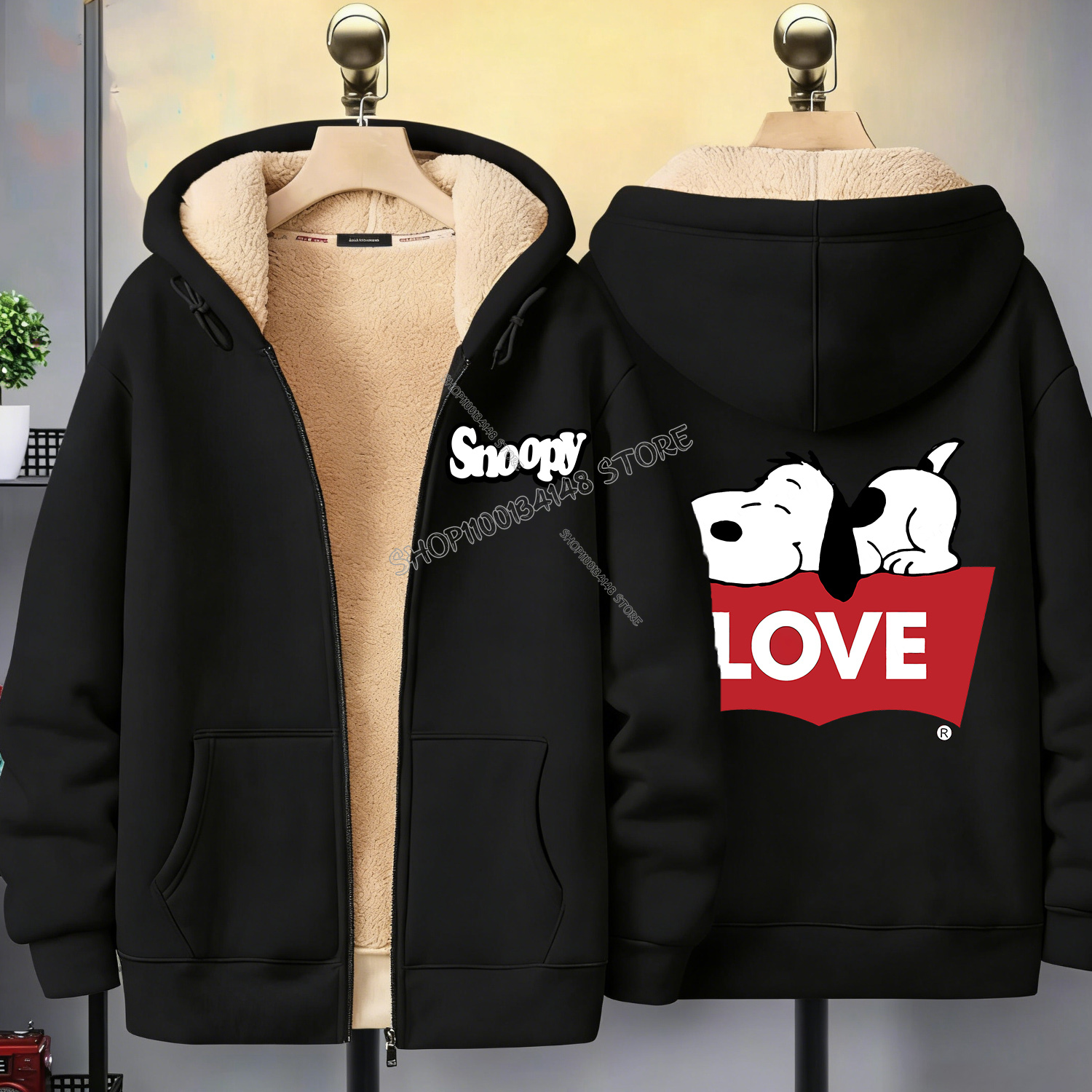 Snoopy Black Zip Hoodie Adult  - Winter Clothing Women Sale reseña y precio