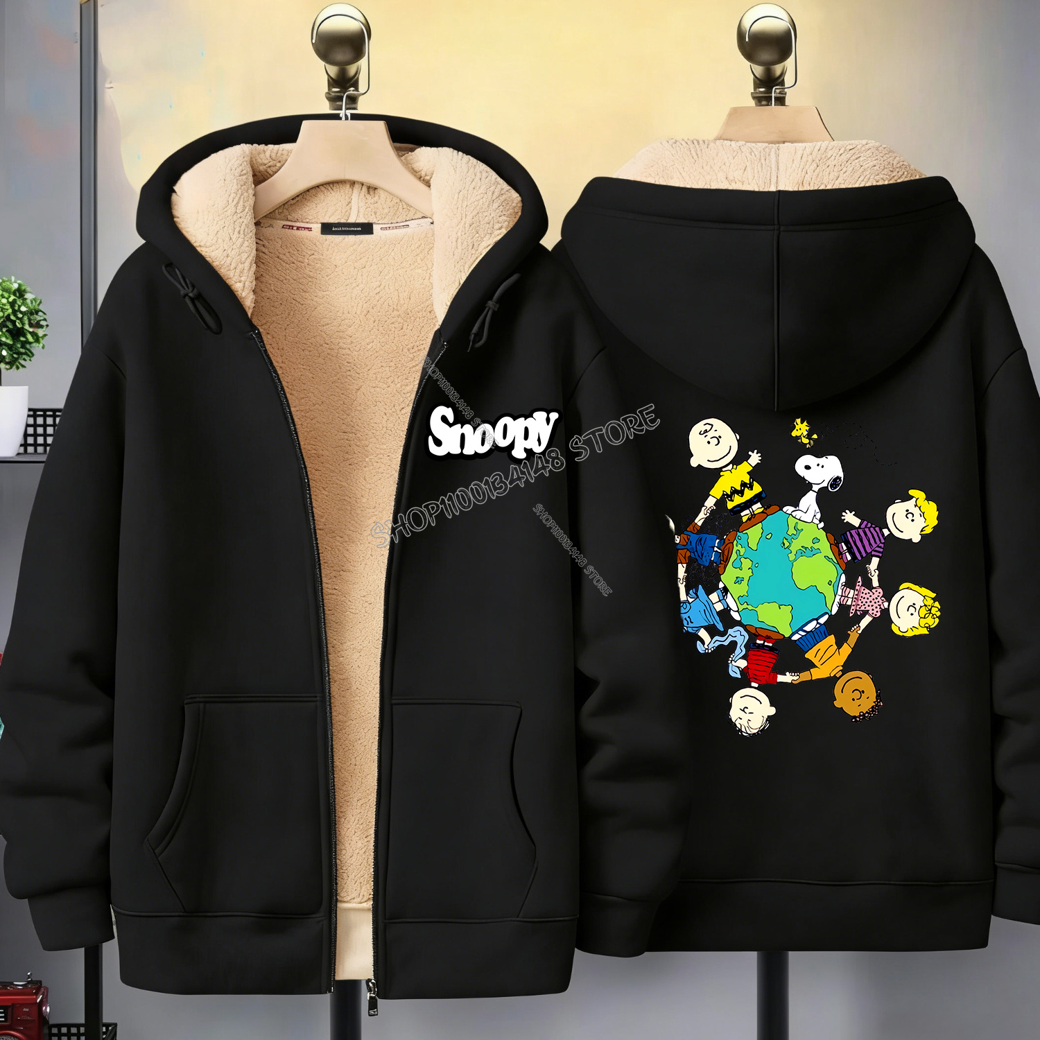 Snoopy Black Zip Hoodie Adult  - Winter Clothing Women Sale reseña y precio