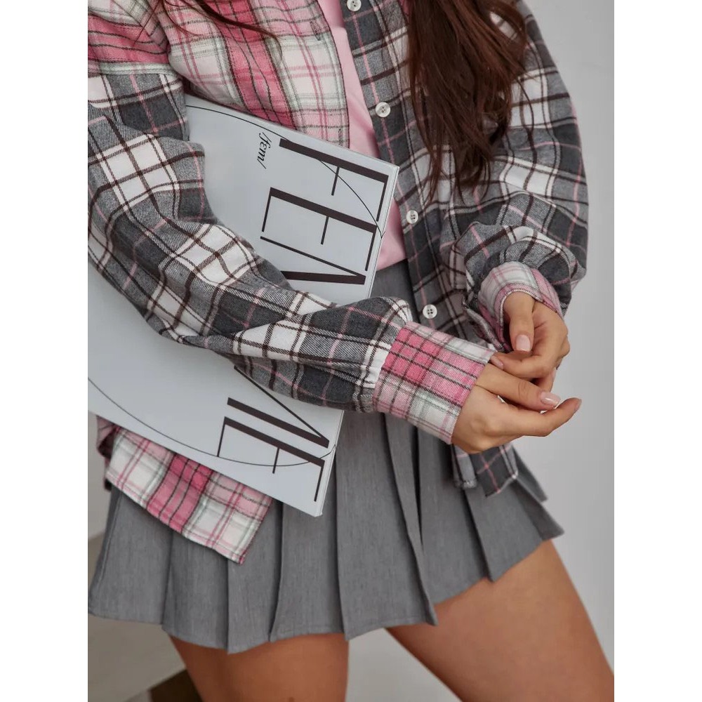 2025 Plus Size Color Block Pla - Winter Clothing Korea reseña y precio