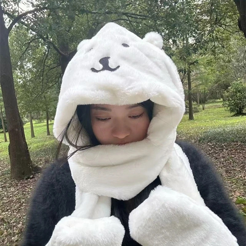 3 In 1 Plush Thick Hooded Hat  - Winter Clothing Kids reseña y precio