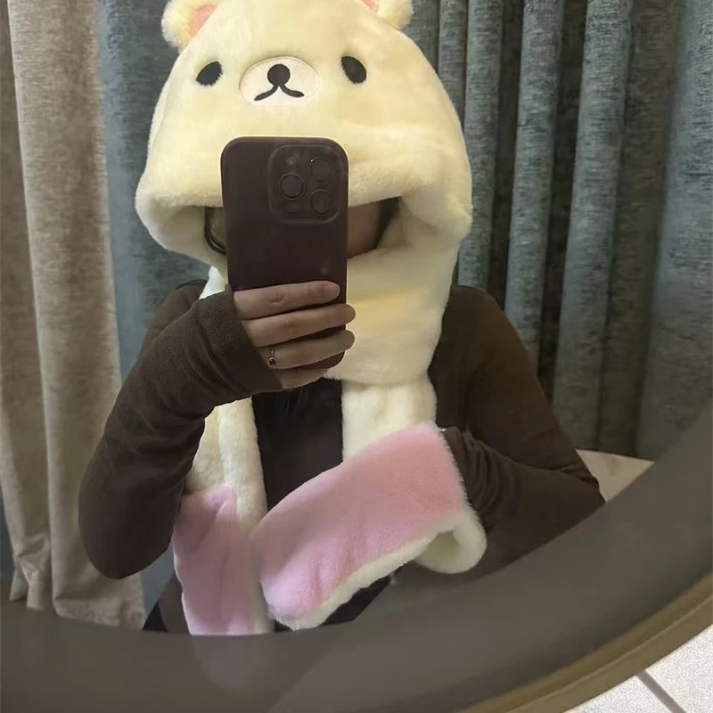 3 In 1 Plush Thick Hooded Hat  - Winter Clothing Kids reseña y precio