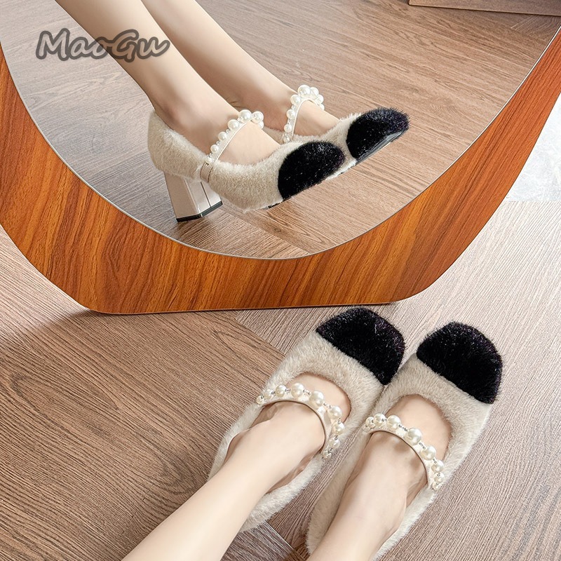 Chunky Heel Women's Furry Shoe - Winter Clothing Clearance Sale reseña y precio